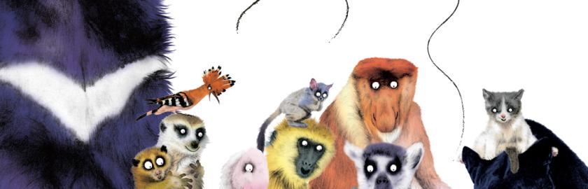 des animaux rigolos entourent une fillette en train de lire