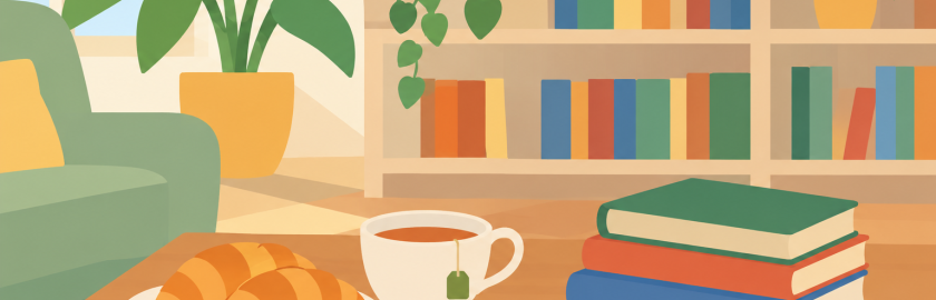 croissants et livres sur une table basse