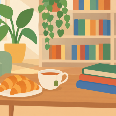 croissants et livres sur une table basse